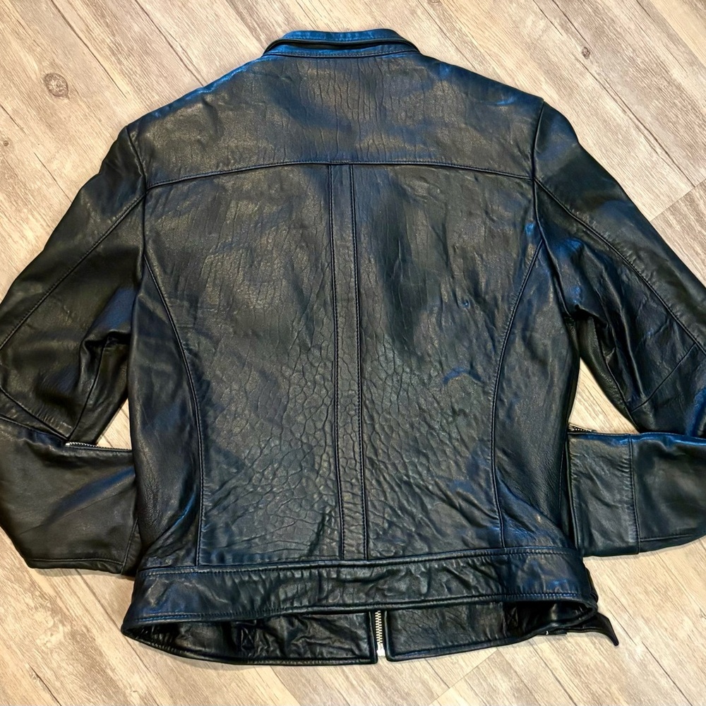 Real Genuine Leather Zip-Front Motorcycle Jacket - Picture 2 of 2